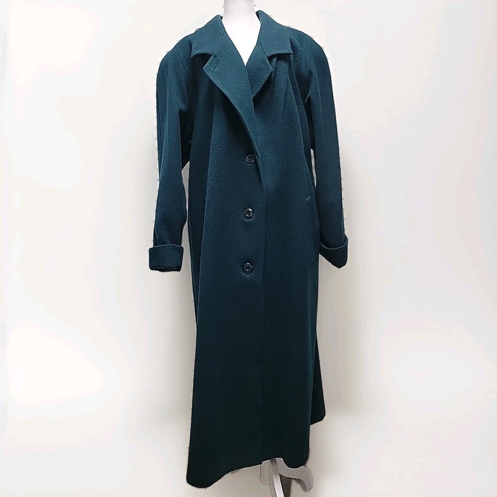 Braetan Women's Wool Forest Green Trench Coat Vtg EUC Shoulder Pads